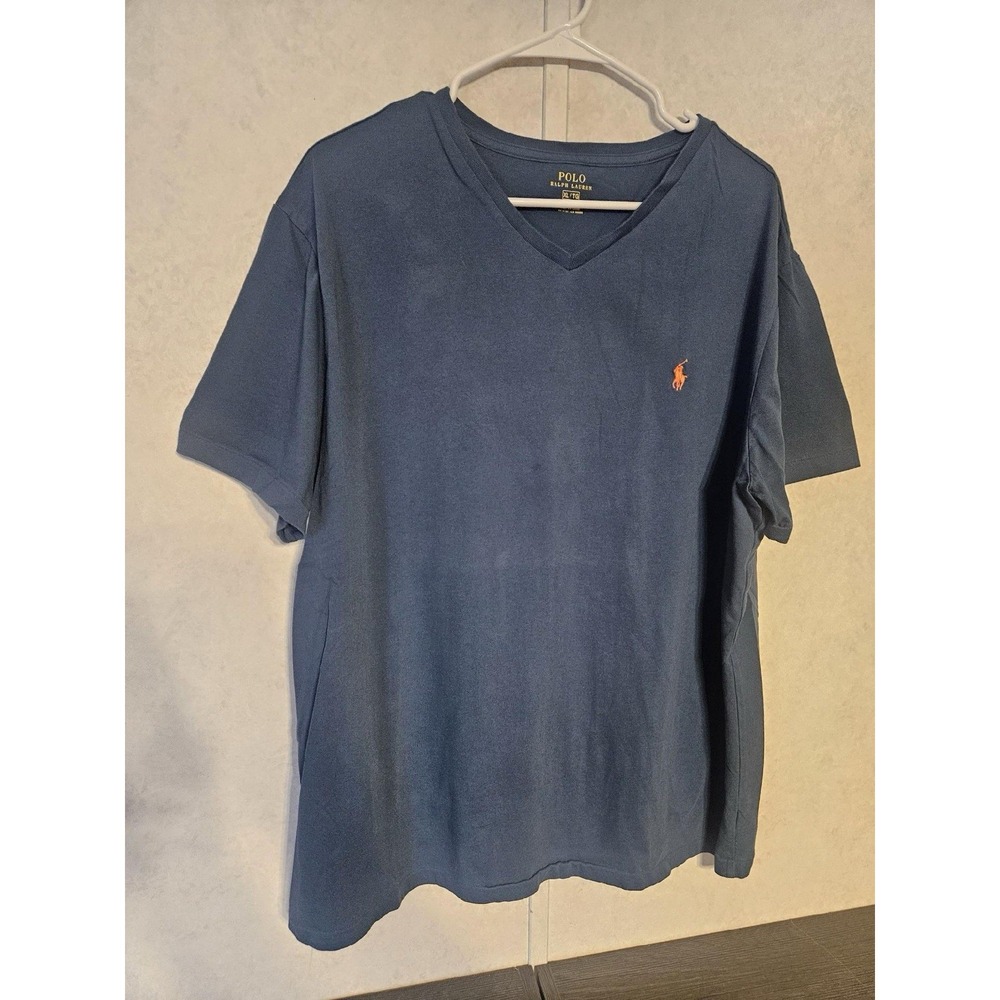 Mens Polo Ralph Lauren Blue V-Neck Short Sleeve Tee T-Shirt Size XLarge